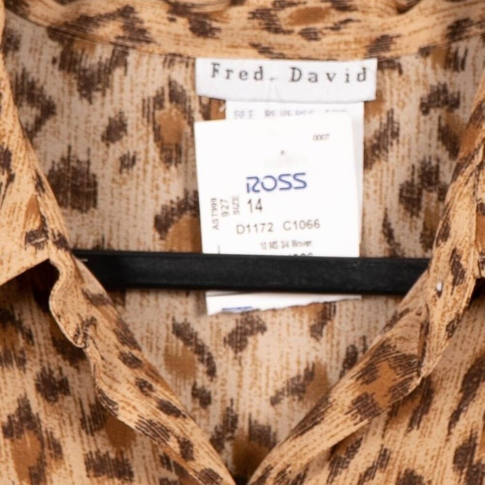 Leopard Print Button Up Shirt 14 Womens NEW Blouse Brown Boho Safari Fred David - Picture 4 of 6